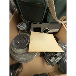 Voigtlander Vito BL camera, boxed, Pentax PC-5000, Canon SSure Shot Af7, Hanimex Rondette 1200A projector, Jedson trumpet, JVC Compact VHS camera, McClure projector, two briefcases and camera accessories