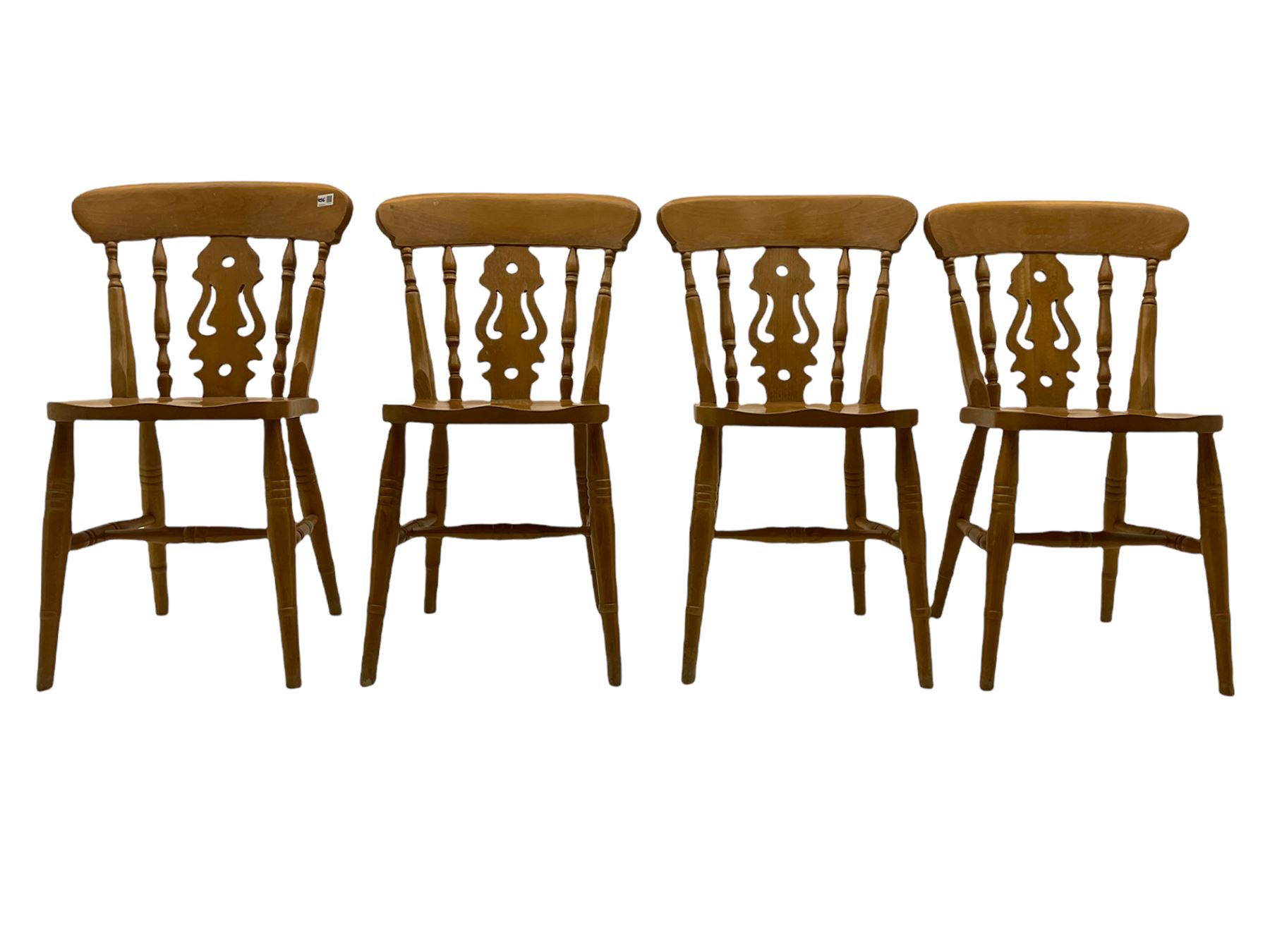 Solid pine oval pedestal dining table, and four farmhouse chairs The