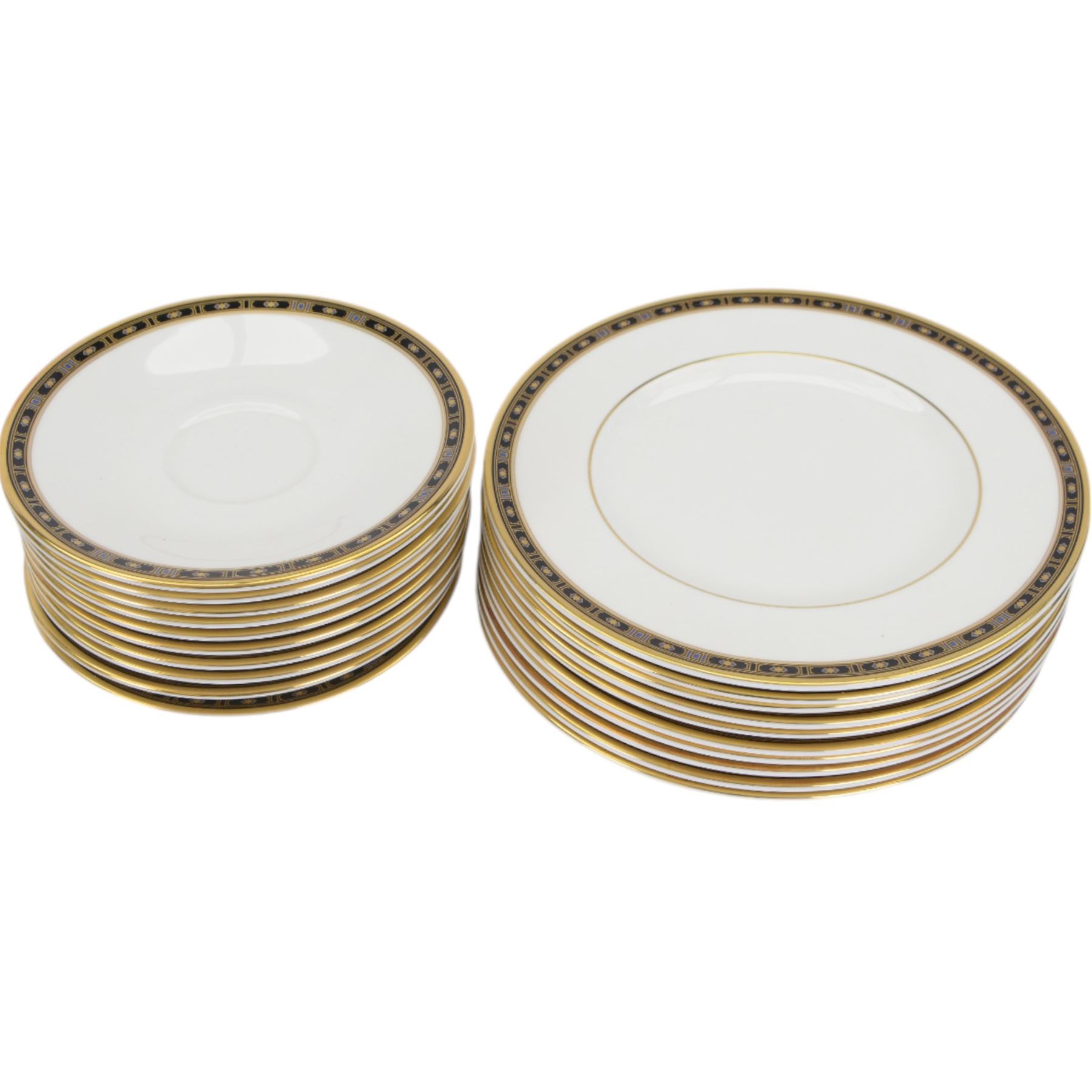 Royal Doulton Monaco pattern tea and dinner service for eight place settings, comprising teapot, cups and saucers, small bowls, side plates, dinner plates, milk jug and sugar bowl