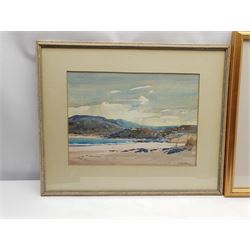 Richard Faulkner (Irish 1917-1988): 'The Tow River Ballycastle', 'The Little Bridge' and Coastal Landscape, three watercolours signed, two titled on labels verso with artist's address, max 26cm x 37cm (3)