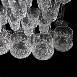 Waterford Lismore glassware for six covers, comprising hock glasses, wine glasses, tumblers and sherry glasses