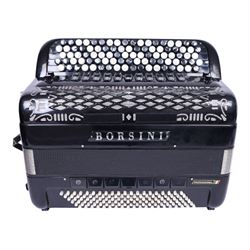 Borsini Professional 5-Row Chromatic button accordion, with 92 chromatic buttons and 120 bass buttons, in black high gloss case, with carry strap and original hard carrycase