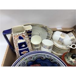 Quantity of ceramics to include Myott jug, Wedgwood black basalt jasperware box, Royal Doulton Images of Nature figure (a/f), blue and white Chinese bowl decorated with dragons, teawares, silver plate, and large terracota vase, H48cm