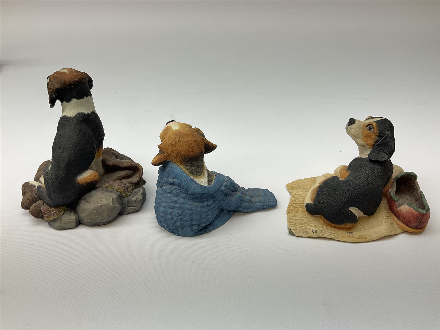 Twelve Border Fine Arts figure groups, to include Bath Time B0086, Young Farmers A1453, Monty A6739, Beagle in Jumper 610844, Sam JH21, Gyp A6509, etc  