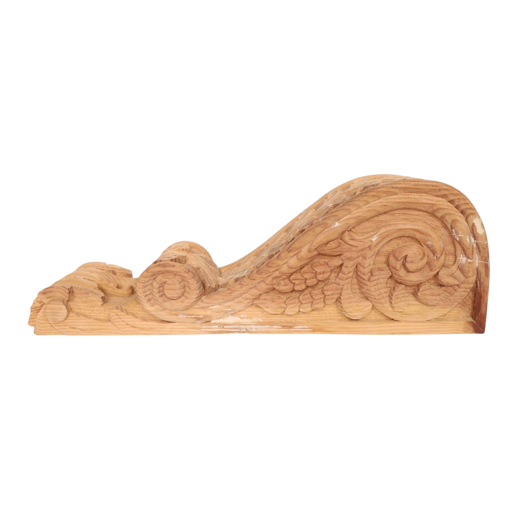 Carved pine architectural corbel, L49cm