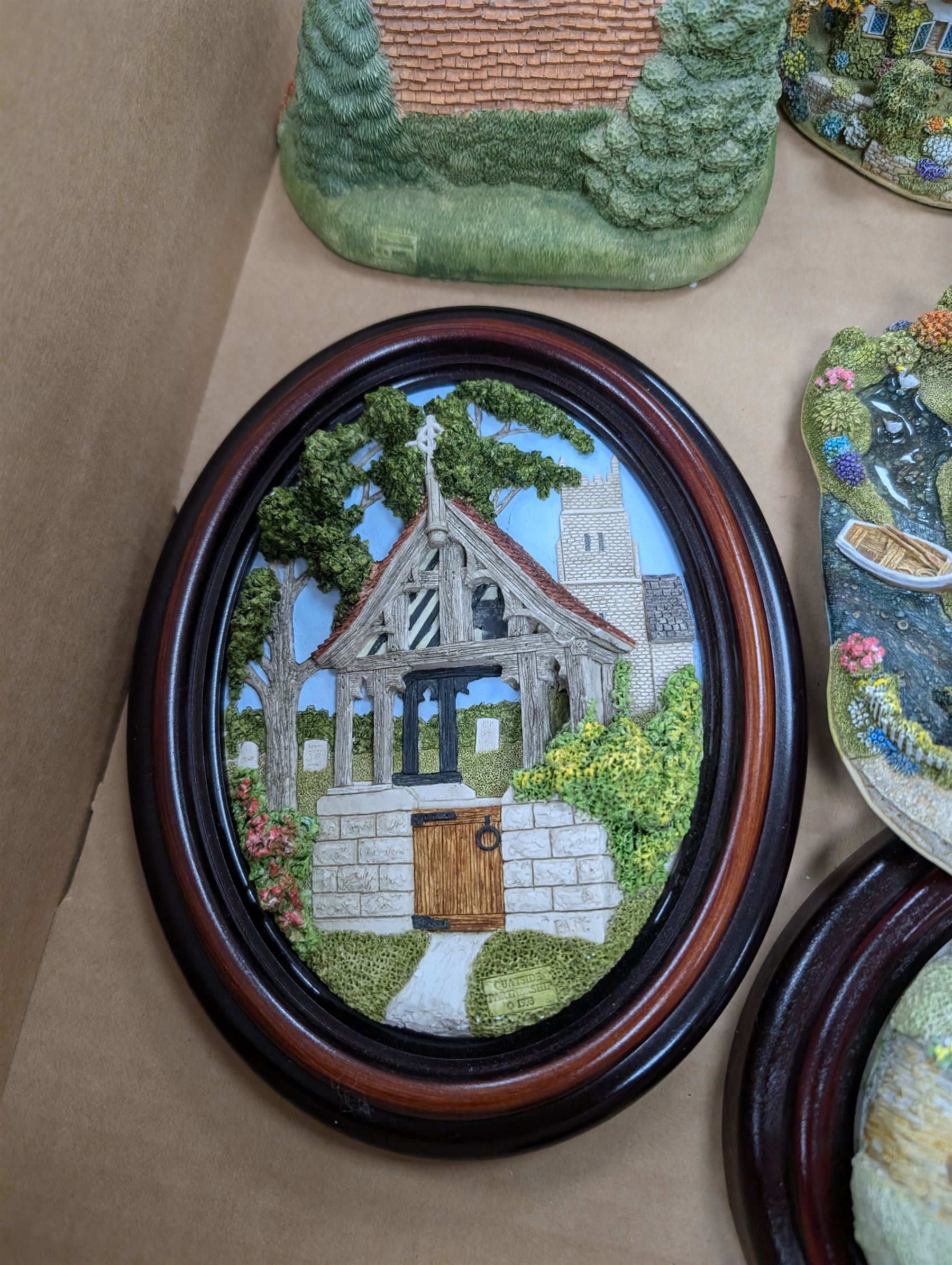 Six Lilliput Lane models, including The Old Mill at Dunster and Pen Pals, together with two Memory Lane models and two Lakeland Studios plaques, most with boxes