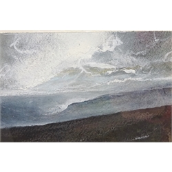  'Looking North to Westerdale on the Road to Castleton', mixed media on paper signed and dated '95 by David Baumforth (British 1945-) titled verso 8.5cm x 13cm  