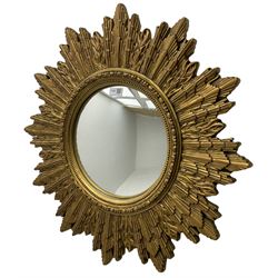 20th century gilt sunburst wall mirror, with convex glass plate