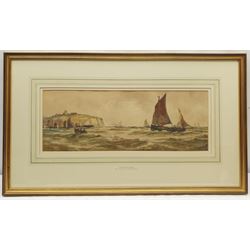 T B Hardy (British 1842-1897): 'Off Scarborough', watercolour signed titled and dated 1890, 18cm x 49cm