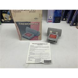 Nintendo 64 console, two controllers, games and accessories. Accessories to include the ‘Tremorpak’ and ‘Spook’ 2 Phono plugs and a S-VHS plug with adapter, both in original boxes. Games to include ‘Golden Eye 007’, ‘Doom 64’, ‘Killer Instinct Gold’, ‘Tetrisphere’, ‘F-1 World Grand Prix’, ‘Pilotwings 64’ and ‘Lylatwars’ with ‘Rumble Pak’, all with original boxes and instruction manuals. ‘Star Wars Episode I Racer’ game cartridge in Shadows of the Empire box. 
