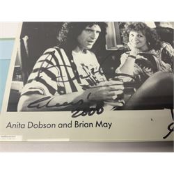Birthday card and postcard signed by Anita Dobson and Brian May, with Anita Dobson compliments slip dated 24/2/2008