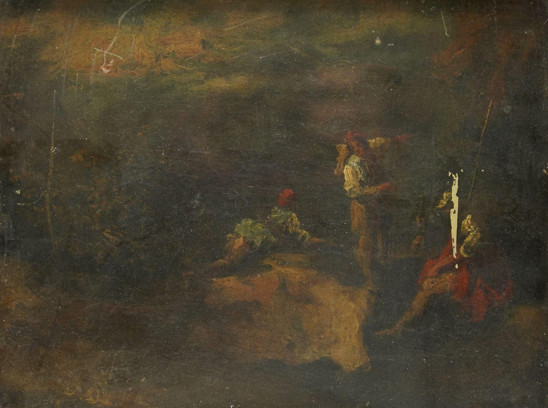 Follower of Salvator Rosa (Italian 1615-1673): The Lost Centurion, 18th century oil on canvas unsigned, attributed on the frame 24cm x 30cm