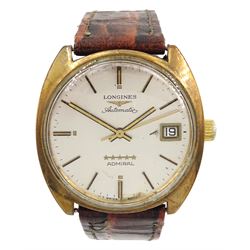 Longines Admiral gentleman's 9ct gold automatic wristwatch, with date aperture, on brown leather strap