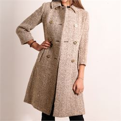 Barbour and Aquascutum - three ladies’ coats, comprising a Barbour Classic Duffle in dark brown wool blend with toggle fastenings and signature tartan lining, size UK 8, together with two Aquascutum herringbone wool coats, each double-breasted and fully lined, both bearing Regent Street London labels (3)