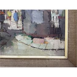 Paul Romier (French 1919-?): Archway in Paris, oil on canvas signed 60cm x 29cm 