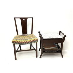Single mahogany framed dining chair upholstered in patterned fabric (W57cm), together with piano stool (W58cm)