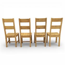 Modern light oak rectangular dining table, and eight high back chairs, stowable leaves extending to 270cm