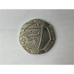 Queen Elizabeth II undated error twenty pence coin, from 2008