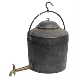 Kendrick & son (West Bromwich) -  8 gallon cast iron pot, with hook to handle and brass tap
