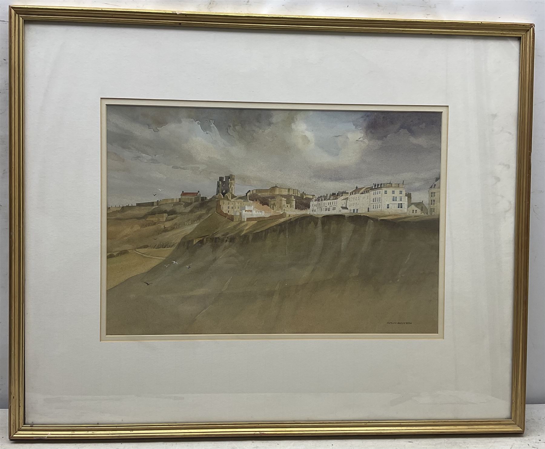 Colin R Britton (British 1947-): 'Scarborough Castle', watercolour signed, titled on Mall Galleries label verso 34cm x 50cm