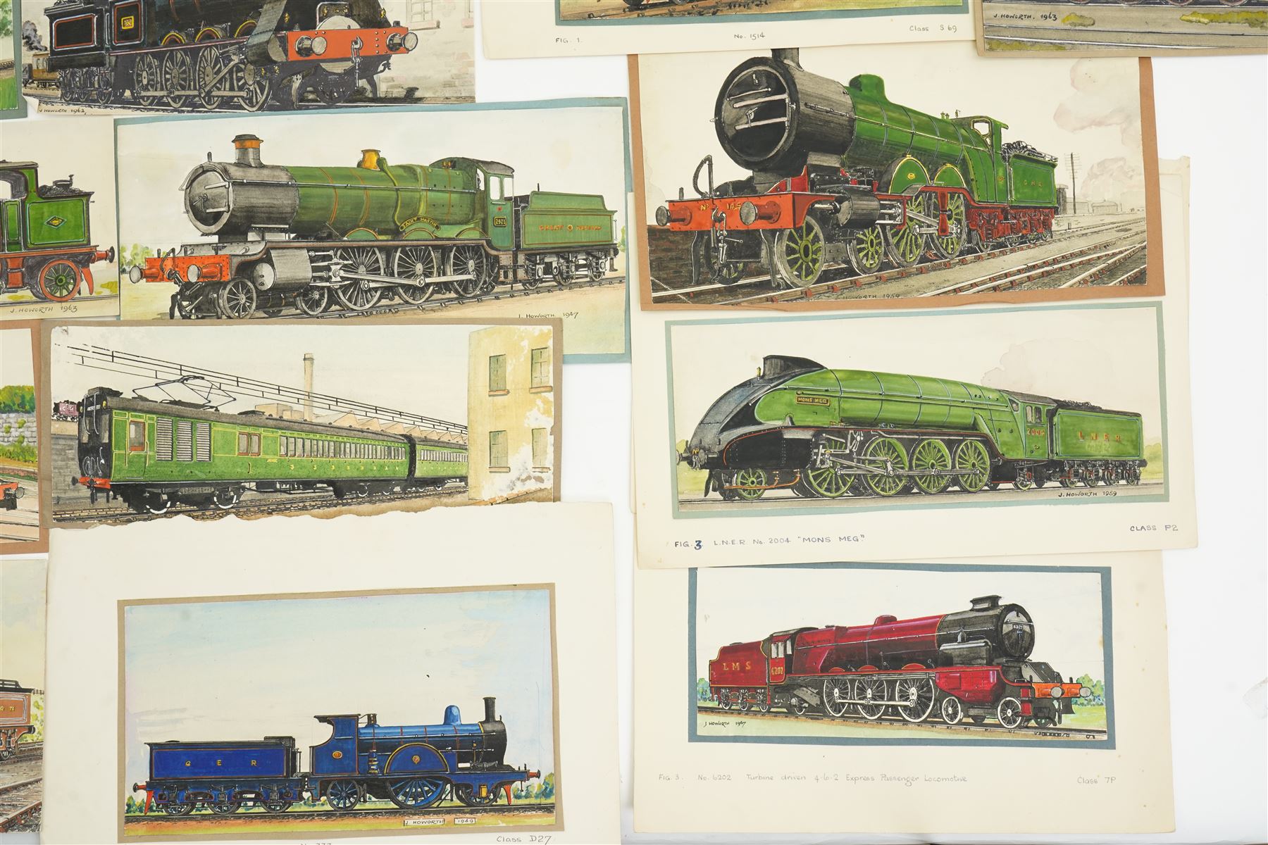 J Howorth - Collection of twenty eight watercolours of railway locomotives, all signed and dated from 1947-1966, various sizes, all unframed