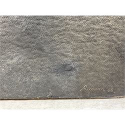 Patrick Rixson (Welsh 1940-1974): Winston Churchill, oil on canvas signed and dated 1965, 106cm x 93cm (fire damaged) (unframed)