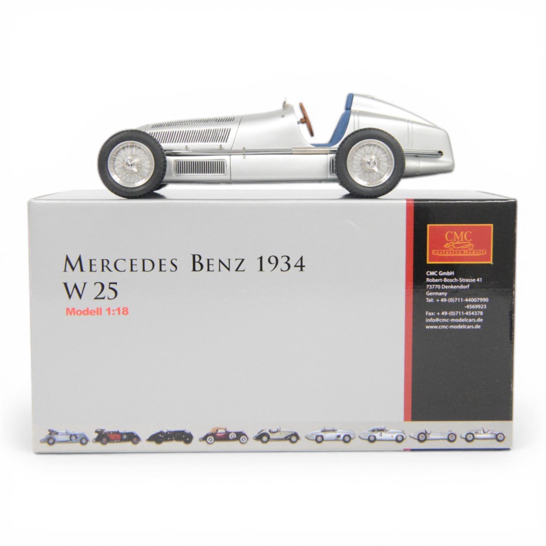 CMC 1:18 scale diecast model car no.M033 Mercedes Benz W25 1934 in silver, boxed