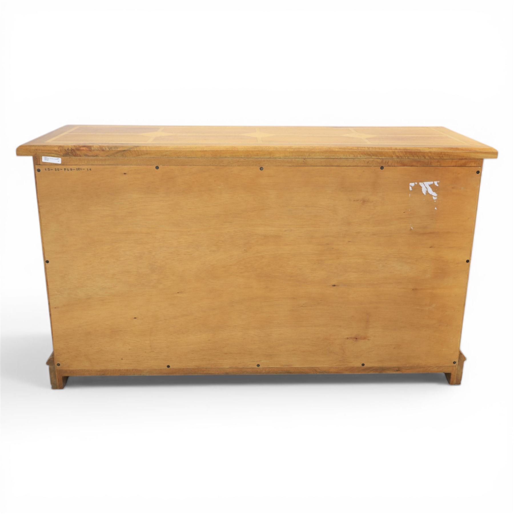 Barker & Stonehouse - 'Flagstone' chest of drawers, rectangular top made of solid mango wood with stone travertine inserts, above six short drawers applied with stone and metal ring pulls with star detail, raised on a shaped bracket base