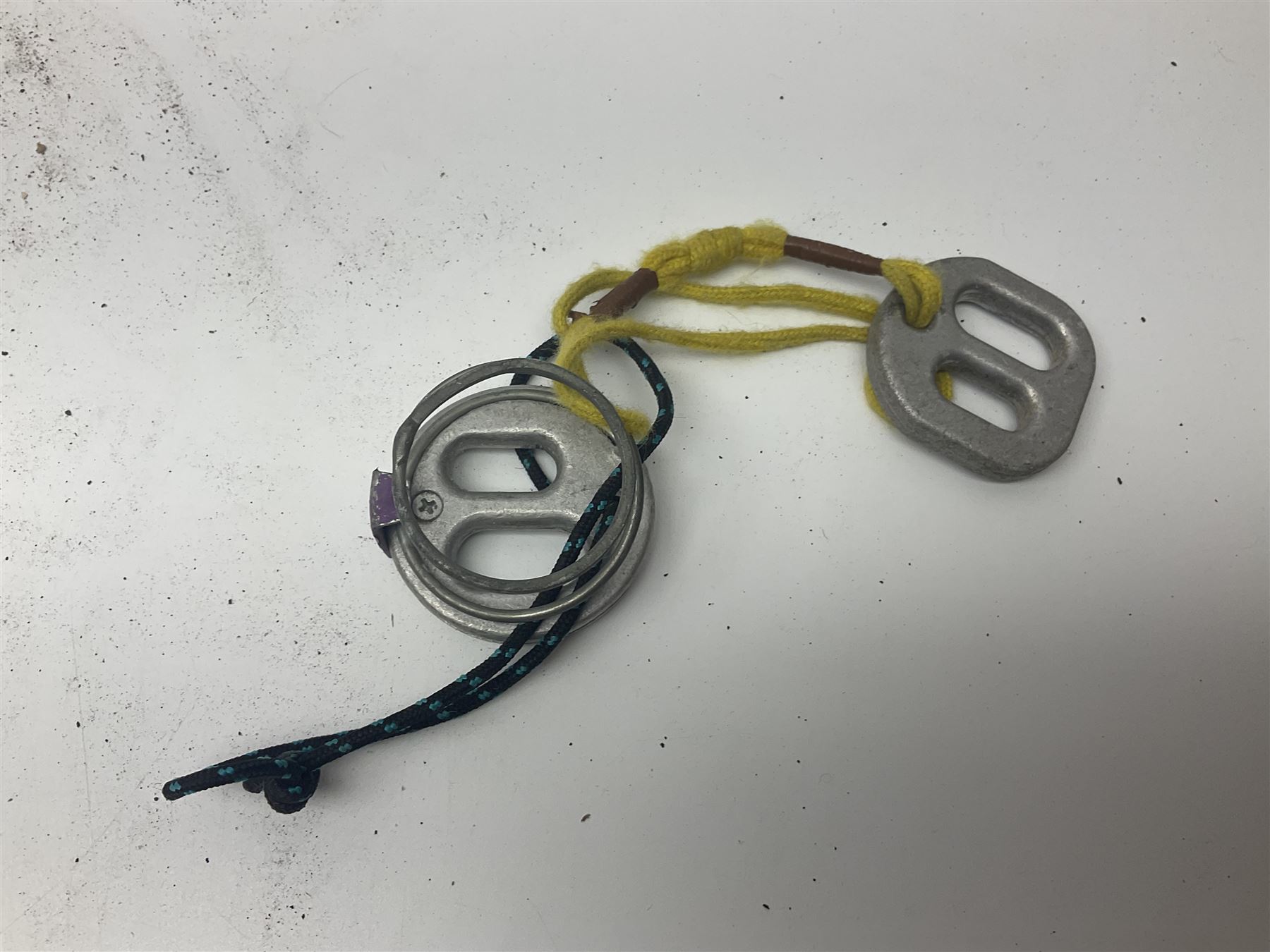 Collection of 1960s/70s climbing equipment including two original Hamish McInnes Pterodactyl ice axes, Joe Brown helmet, carabiners, ropes and wires etc