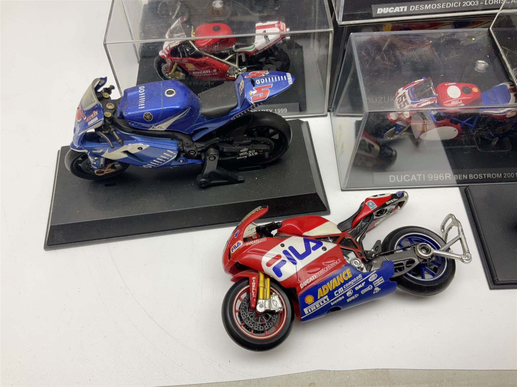 Fifty-one die-cast models of motorcycles by Maisto, Protar Italeri, Welly etc; many in perspex display boxes, some in window boxes and some unboxed