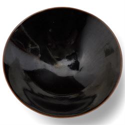 Poh Chap Yeap (Chinese/British 1927-2007); tenmoku glazed tea bowl with small circular foot, incised signature to base, D14cm