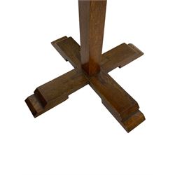 Medium oak nest of three tables on turned supports (W62cm, H47cm, D38cm); and an octagonal oak pedestal table (D60cm, H52cm)