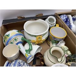 Wedgwood jasperware trinket box, commemorative ware, blue and white ceramics and a collection of other ceramics and collectables in five boxes
