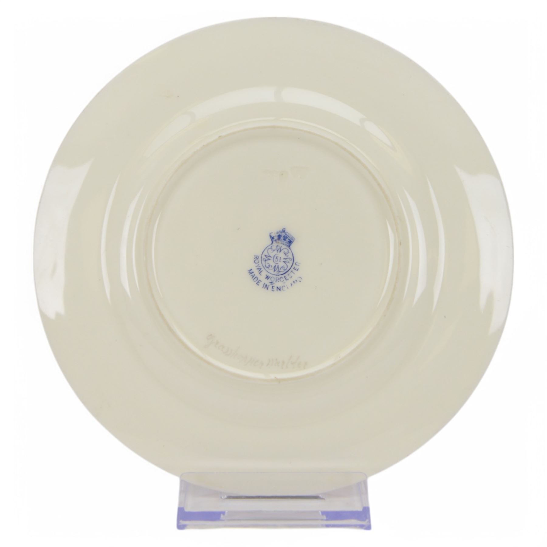Four Royal Worcester hand painted ornithological plates, by W Powell, painted with a 'Chaffinch', 'Robin' 'Swallow' and 'Grasshopper Warbler', each named verso and bearing printed mark, D15cm 