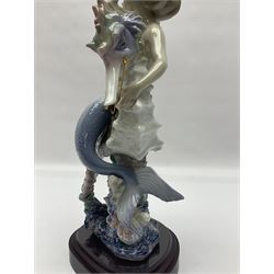 Lladro figure, Beneath the Waves, modelled as a mermaid and seahorse upon a wooden plinth, no 1822, limited edition 1389/2500, with certificate and original box, H32cm 