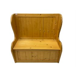 Solid pine hall bench, hinged box seat