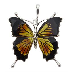 Silver amber butterfly pendant, stamped 925 