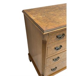 George III design walnut straight-front chest, fitted with four cockbeaded drawers, flanked by fluted uprights, on bracket feet