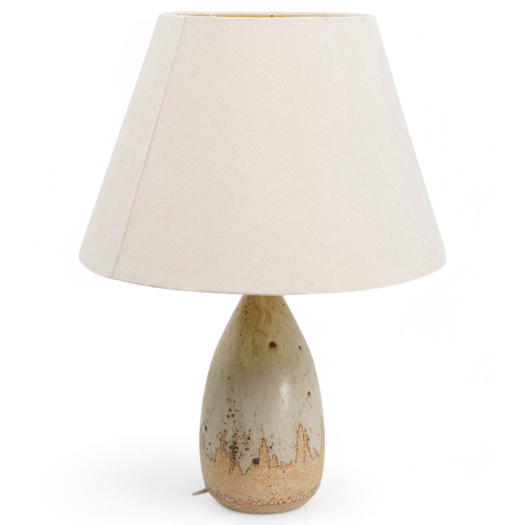 Barbara Cass (1921-1992) for Arden pottery; studio pottery stoneware table lamp of baluster form, in a cream glaze with textured decoration, impressed marks to base, excluding fittings H27.5cm