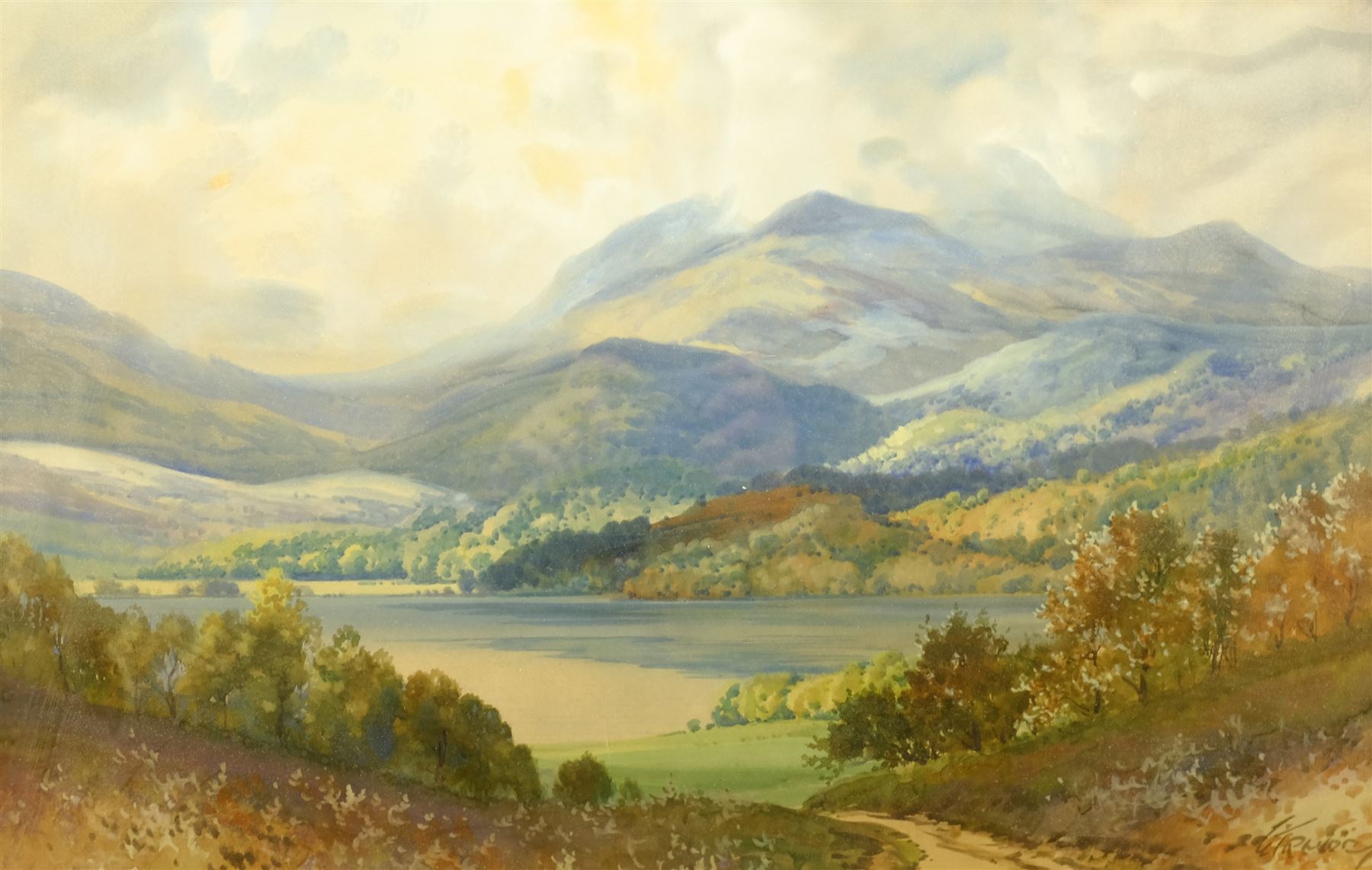 George Trevor (British fl.1920-1940): Loch with Mountains Beyond, watercolour signed 35cm x 53cm