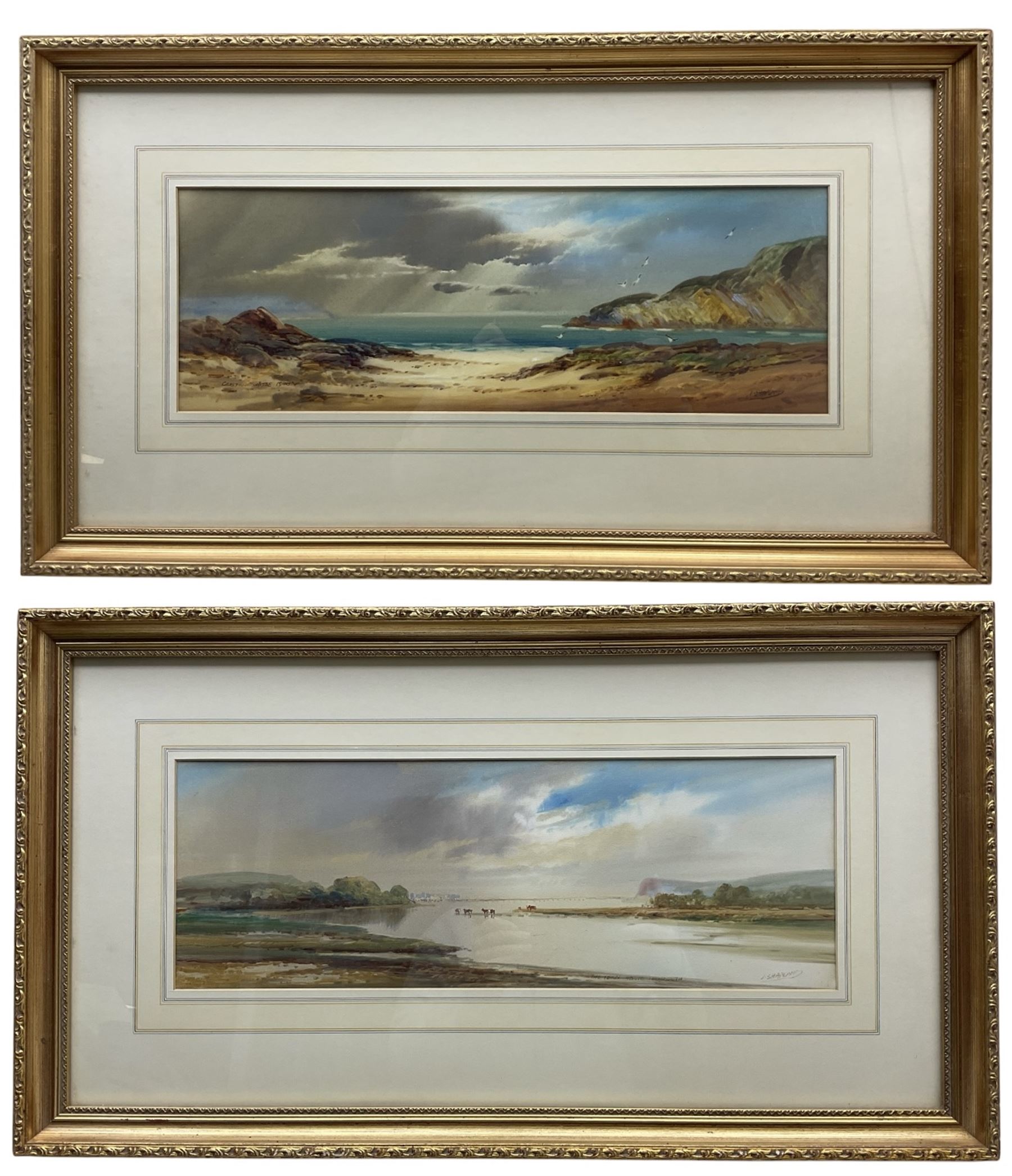 John Shapland (British 1865-1929): Coastal Landscape, pair watercolours signed 19cm x 54cm (2)