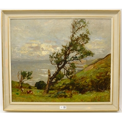  Frederick William Jackson (Staithes Group 1859-1918): A Breezy Day Over Runswick Bay, oil on canvas unsigned 51cm x 61cm Provenance: by family descent from the collection of Anne Dubois, niece of the artist  