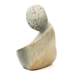 Carved African stone sculptural bust, attributed to Vanassa Rangisse, faint marks to base, H31cm; together with two further stone busts, H24cm (3)