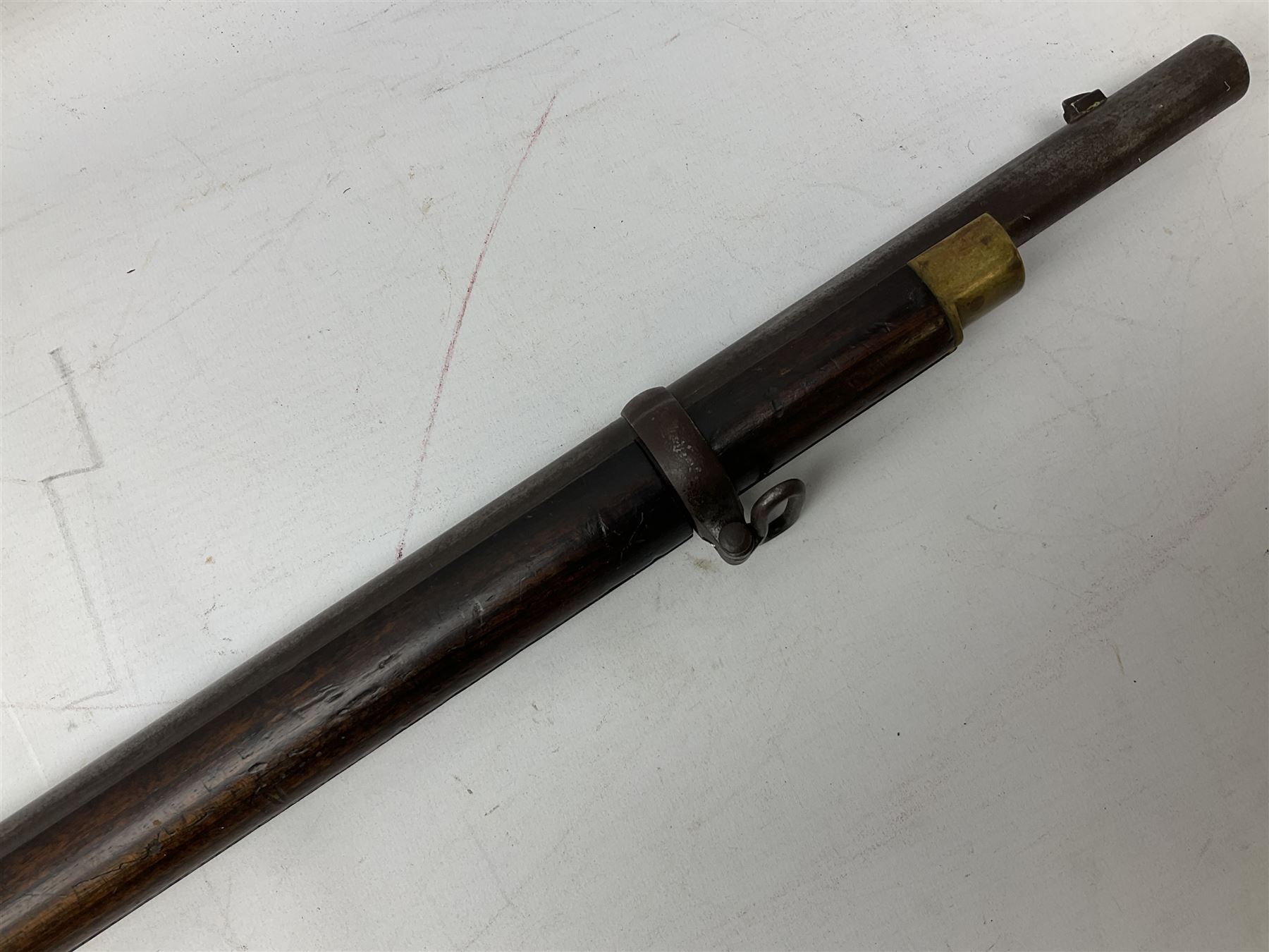 19th century D. & J. Fraser Edinburgh .577 Snider action gun, the 94cm barrel with three-groove rifling, three barrel bands and maker's name to top, full walnut stock with brass fittings, trigger guard inscribed J.D.M.,  L141cm