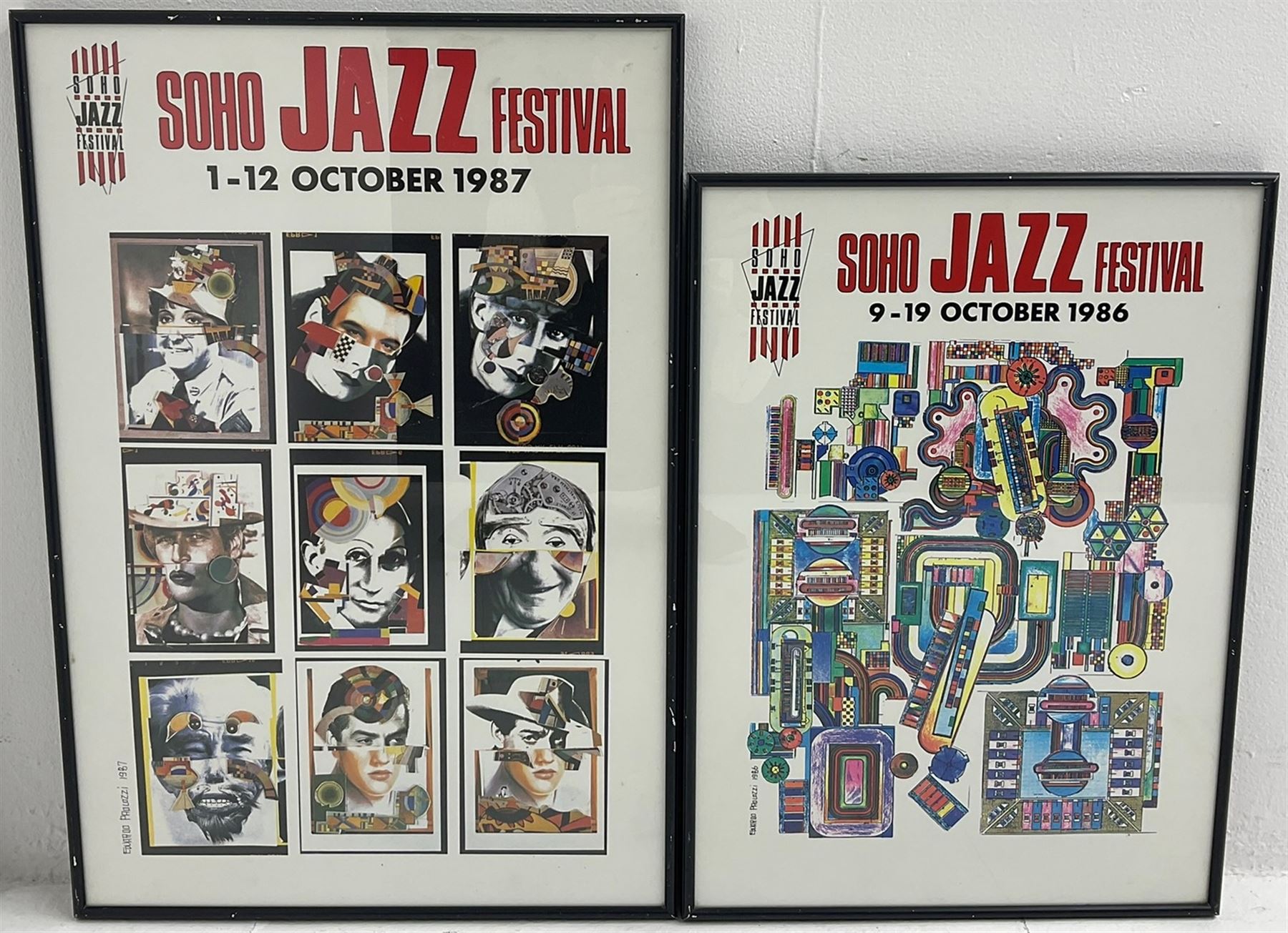 Sir Eduardo Paolozzi CBE RA (Scottish 1924-2005): 'Soho Jazz Festival 1987 and 1986', two exhibition posters 66cm x 45cm and 55cm x 40cm, respectively (2)