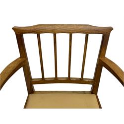 Acornman - set six (4+2) oak dining chairs, shaped cresting rail over moulded upright slats, square tapering supports joined by H-stretchers, by Alan Grainger, Brandsby, York