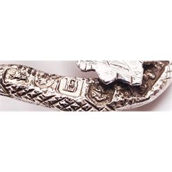 Unusual Victorian silver caddy spoon, the oval parcel gilt bowl embossed with leaf, leading to a flower head mounted tendril handle also detailed with leaf, hallmarked Hilliard & Thomason, Birmingham 1853, L8.5cm, approximate weight 0.49ozt (15.3 grams)