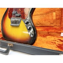 Fender three-tone Sunburst 12-string electric guitar c1965/6 Fullerton USA, with alder body and maple neck, the Indian rosewood fretboard with twenty-one frets and pearloid dot markers, fender electric XII bridge, F-stamp tuners (non-original), two split single coil pick-ups, master volume and tone and four-way switch, serial no.129730, L108cm; in original Fender case bearing label for Rivington Guitars New York with copy of original invoice; together with GuitarKes set-up and service certificate dated October 2021
