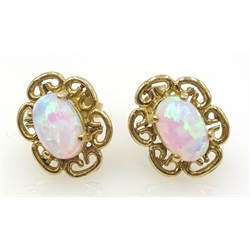  Pair of 9ct gold, filigree set opal stud ear-rings  