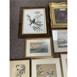 Collection of watercolours and other pictures, artists including FW Ridley (pair), AD Bell (pair unframed), James Orrock, Mel Fowler, Gianni, Michael Major (of Scalby Mills near Scarborough), still life oil in gilt frame, Whistler print, Japanese paintings on silk, etc